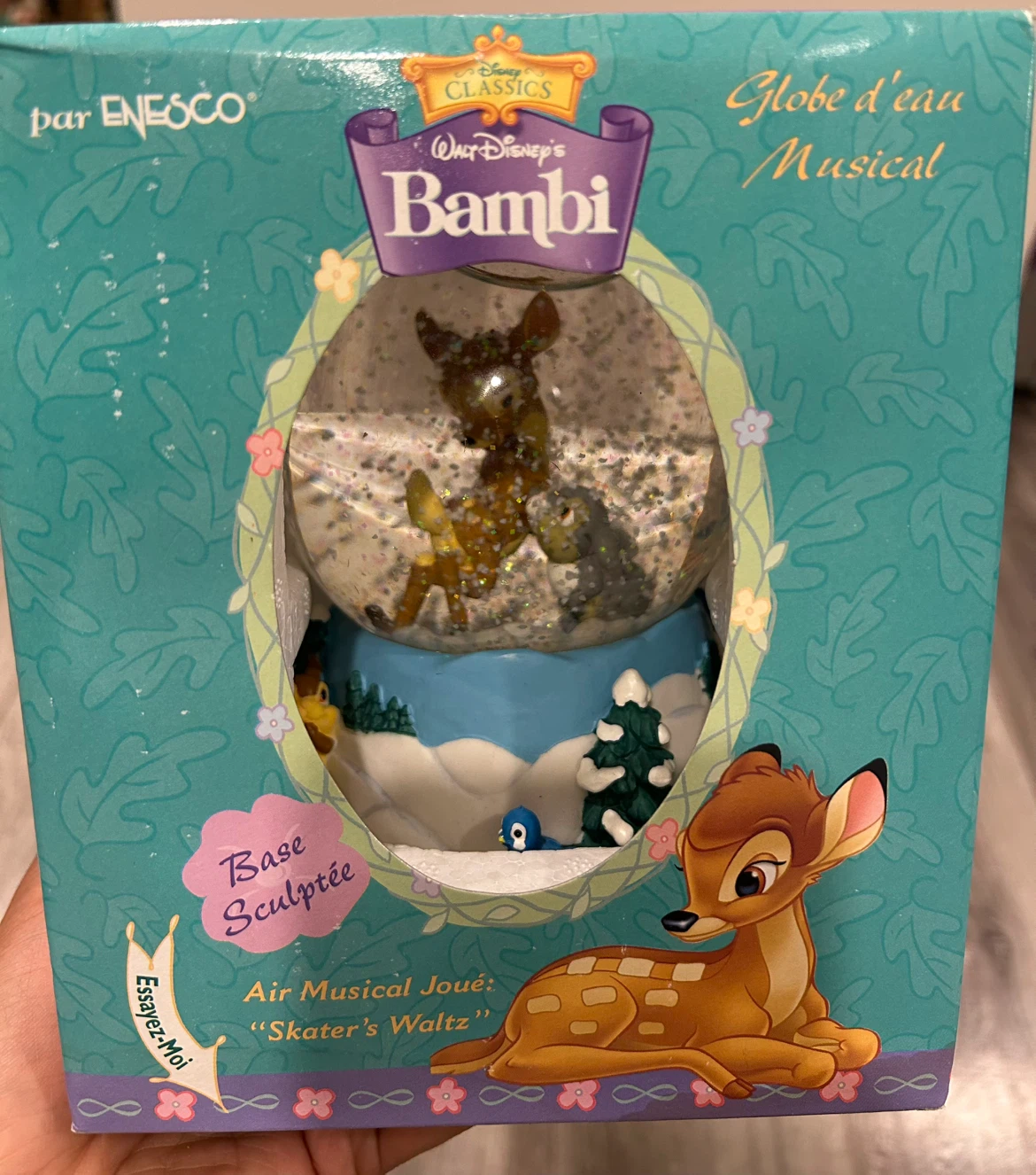 Bambi Musical Waterball Snow Globe Enesco "Skater's Waltz"
