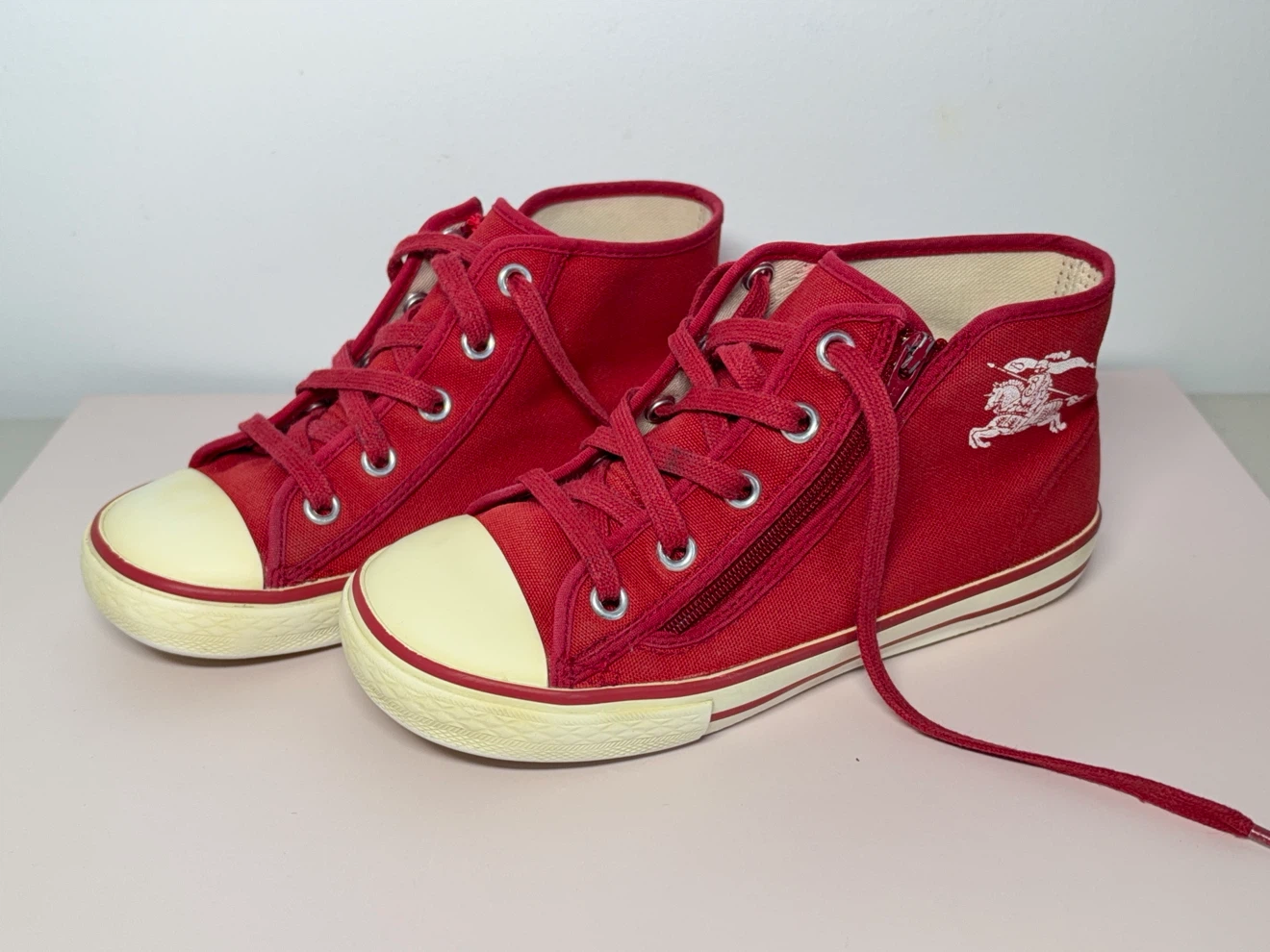 Burberry Kids Red High-Top Sneakers