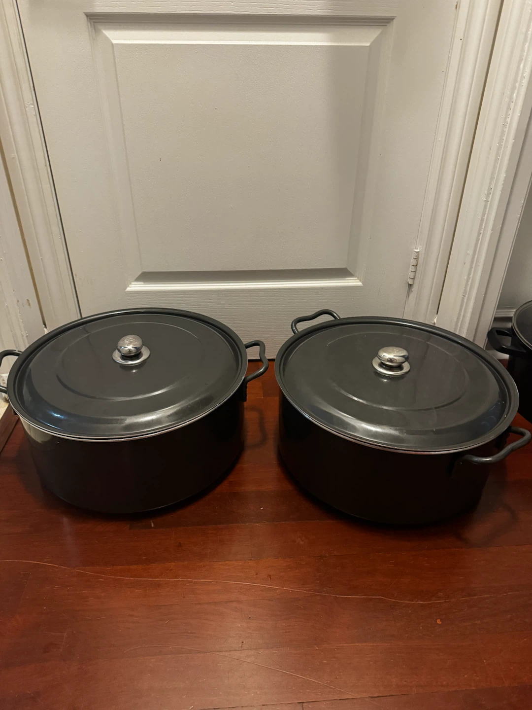 Two Matching Dark Grey Stock Pots