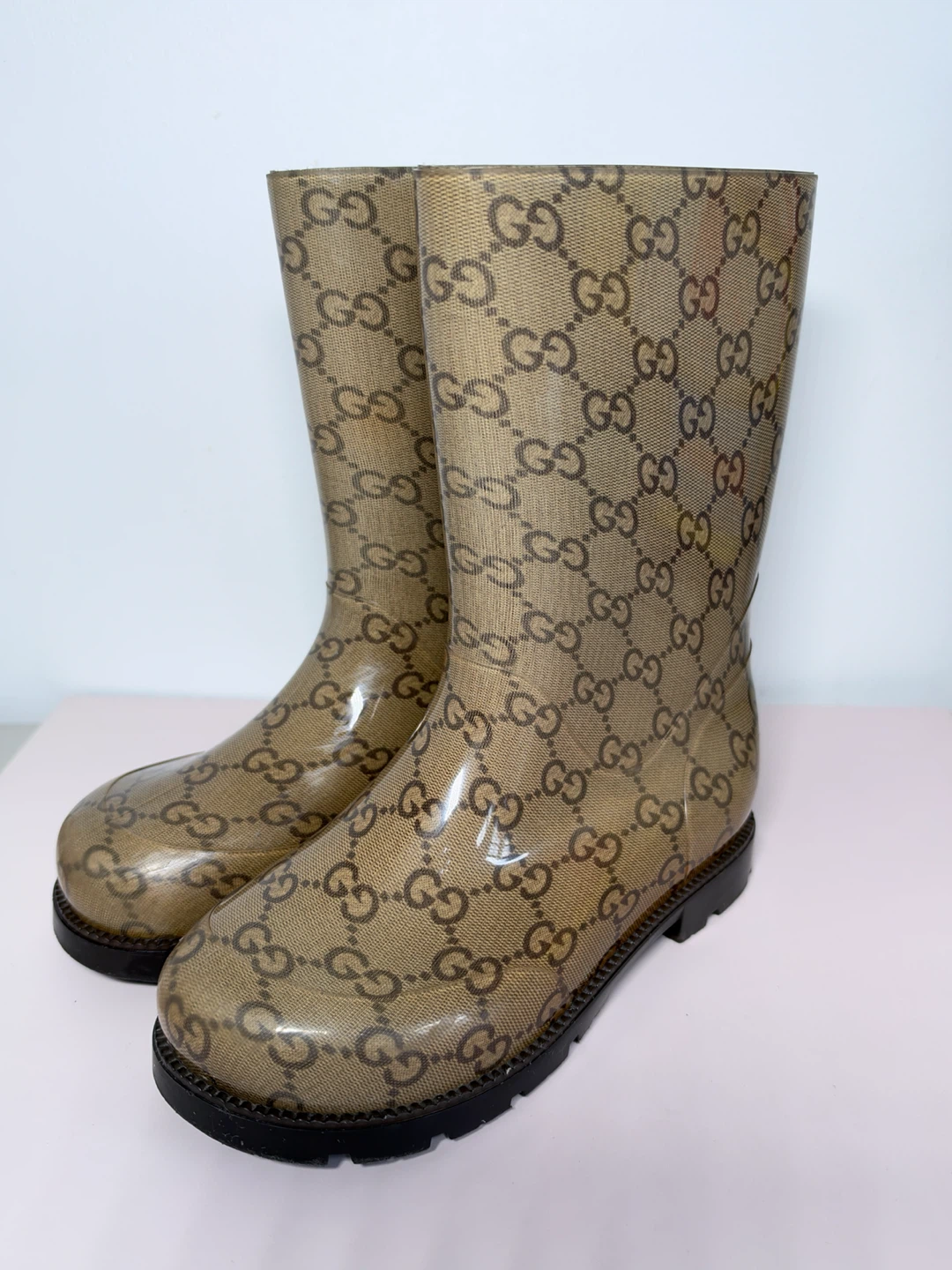 Gucci Kids GG Monogram Rain Boots - Beige/Brown
