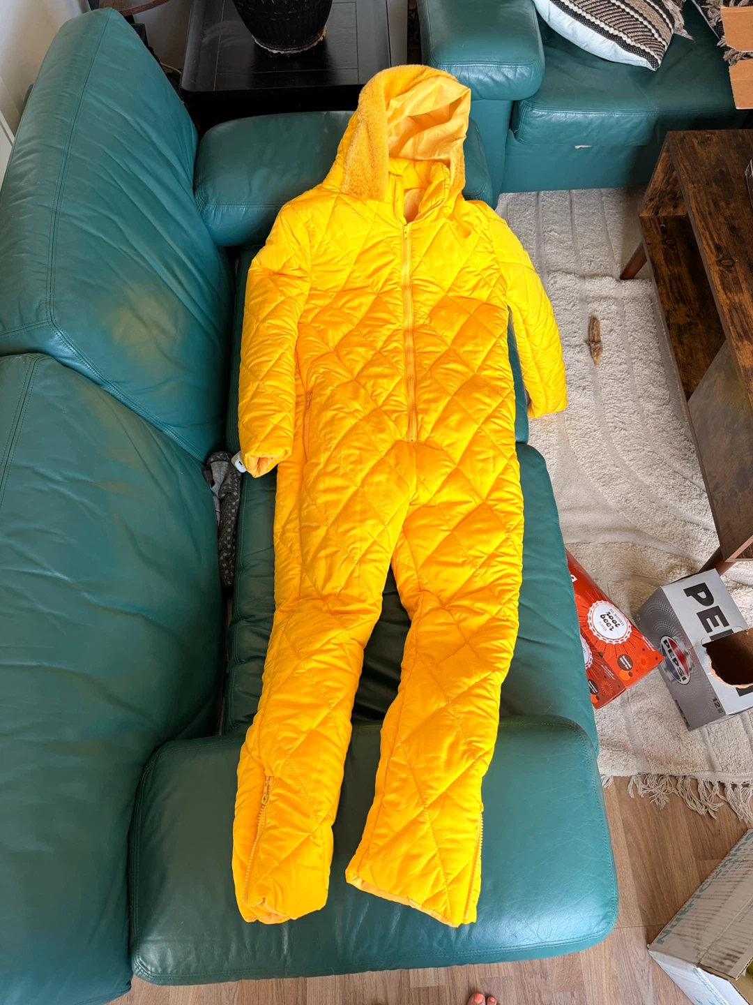 Yellow Quilted Ski Suit and Mittens Set
