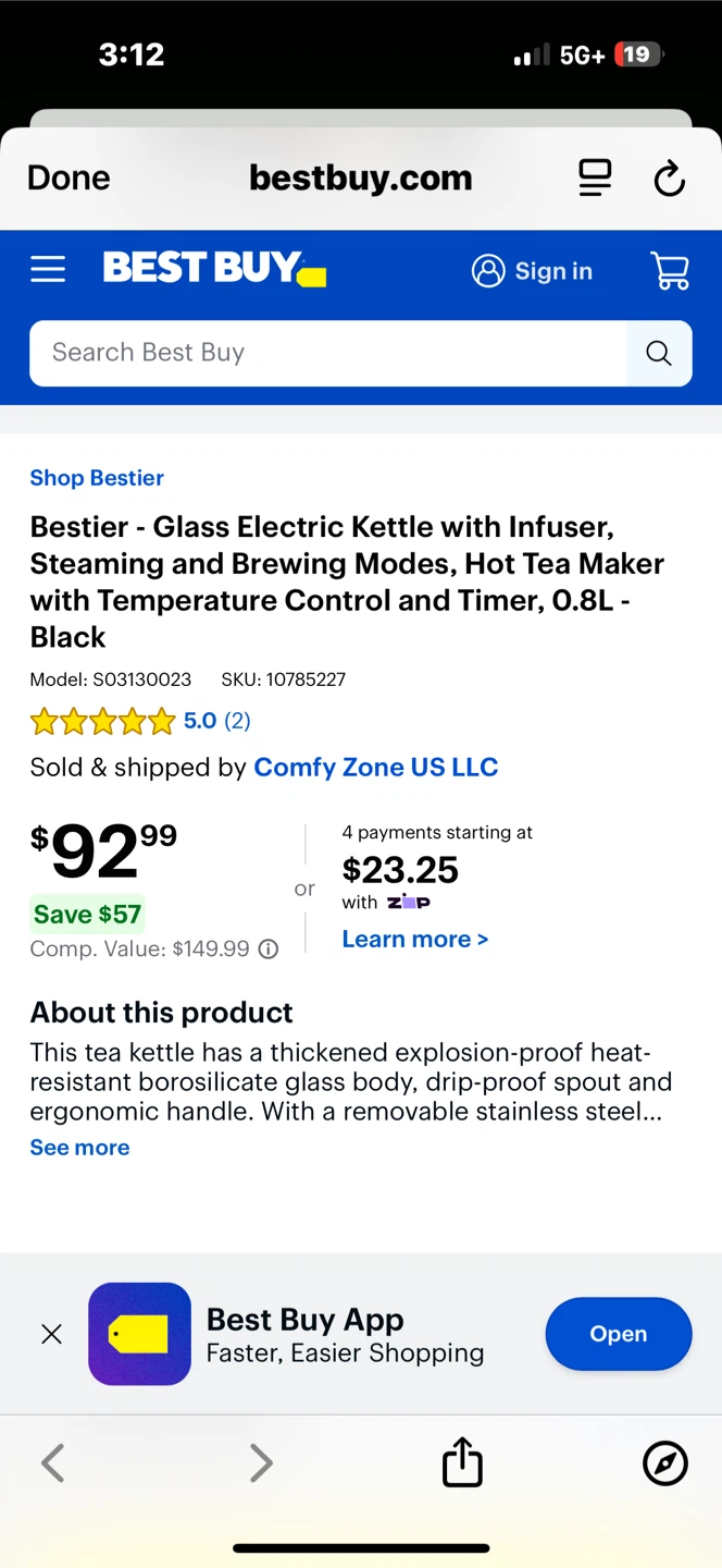 Glass Electric Tea Kettle with Infuser, 0.8L - photo 4