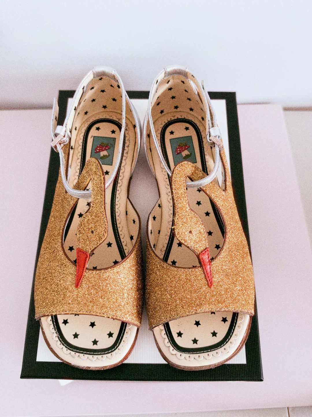 Gucci Kids Glitter Flamingo Sandals with Original Box