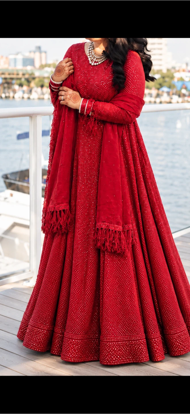 Red Embroidered Lehenga Set