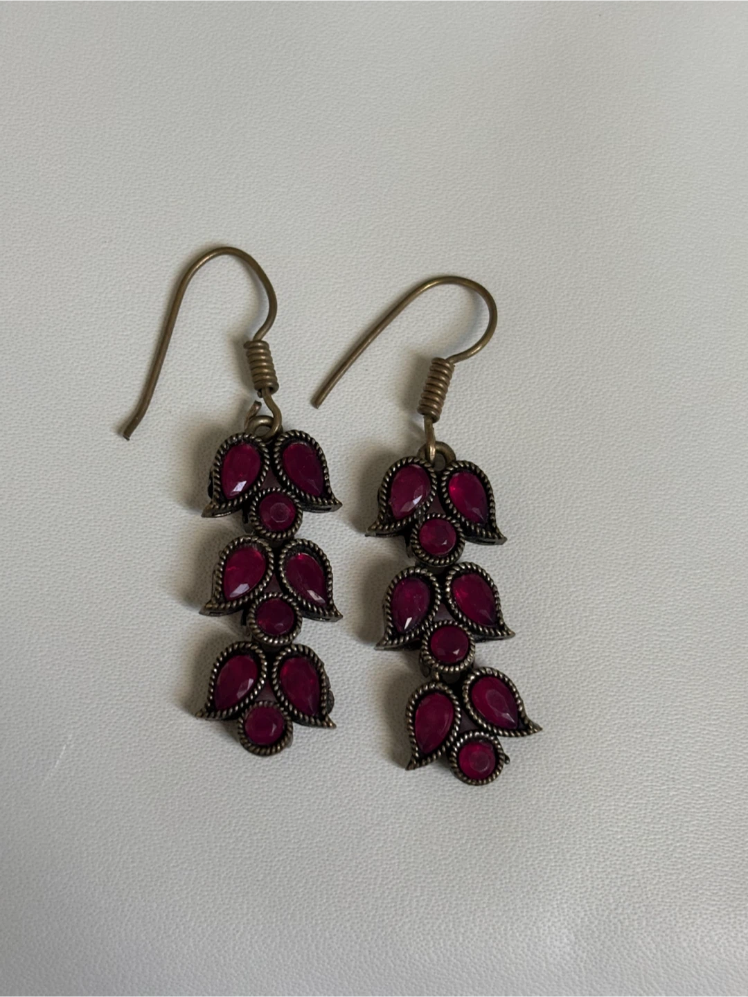 Red stone drop earrings