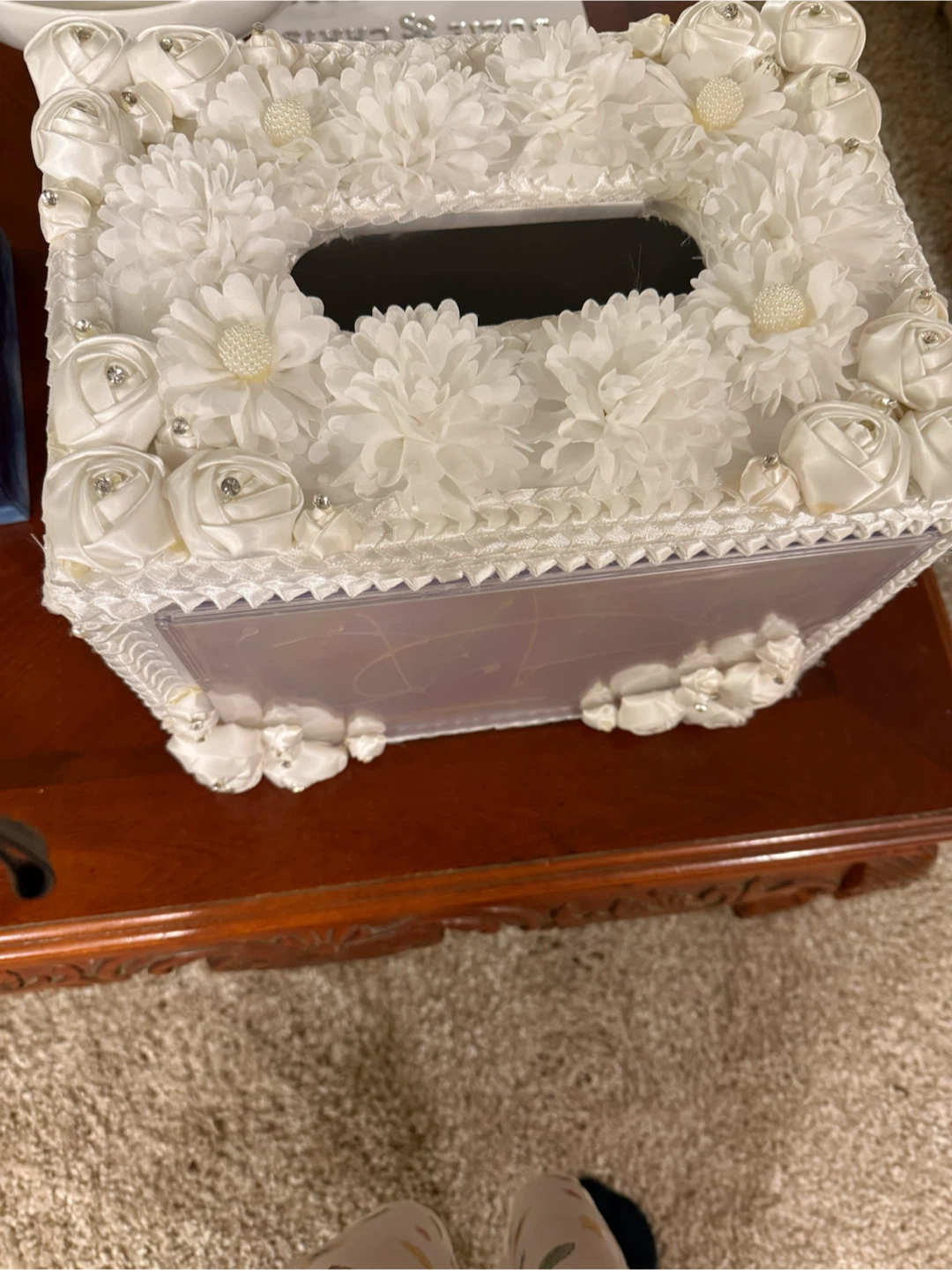 Decorative white floral tissue cash box - wedding - photo 2