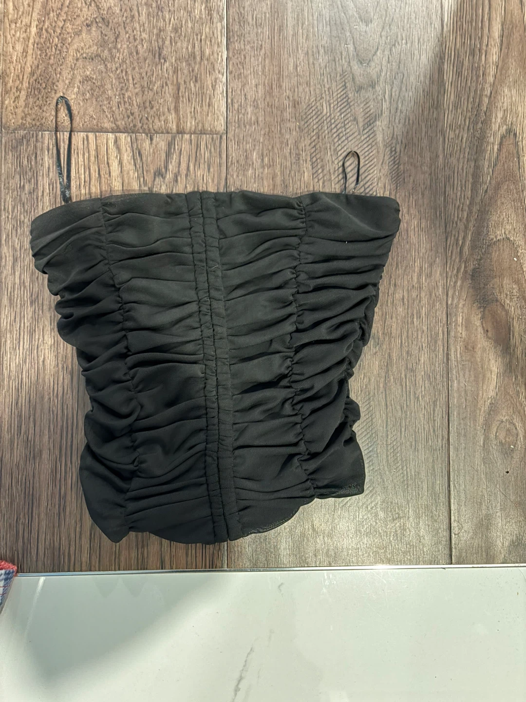 Dynamite Black Ruched Mesh Tube Top