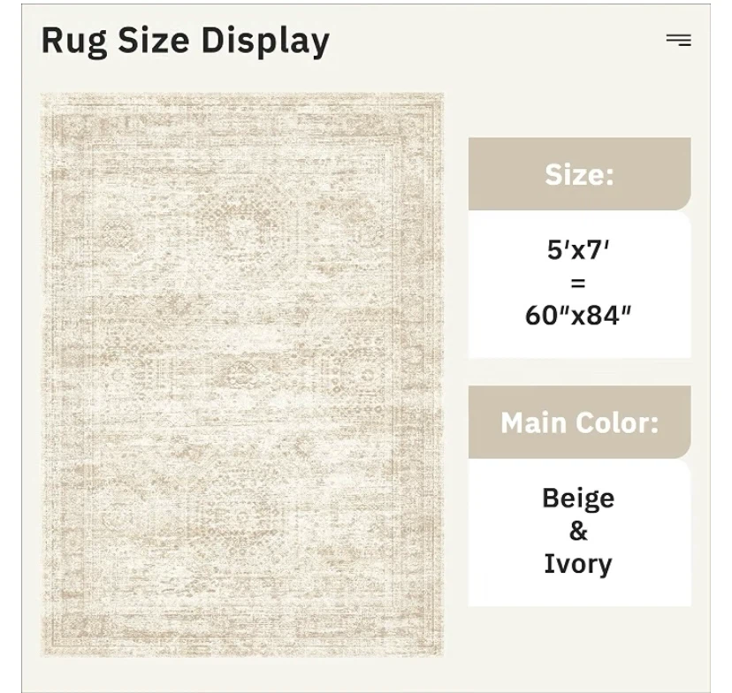 New 5x7 Washable Area Rug Beige - photo 3