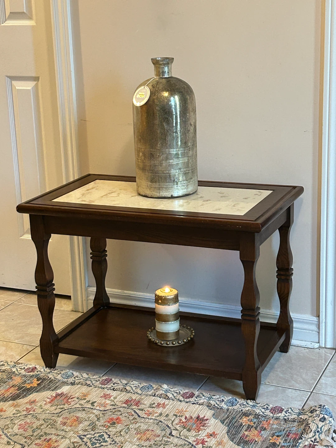 Wooden side table with marble  inlay top