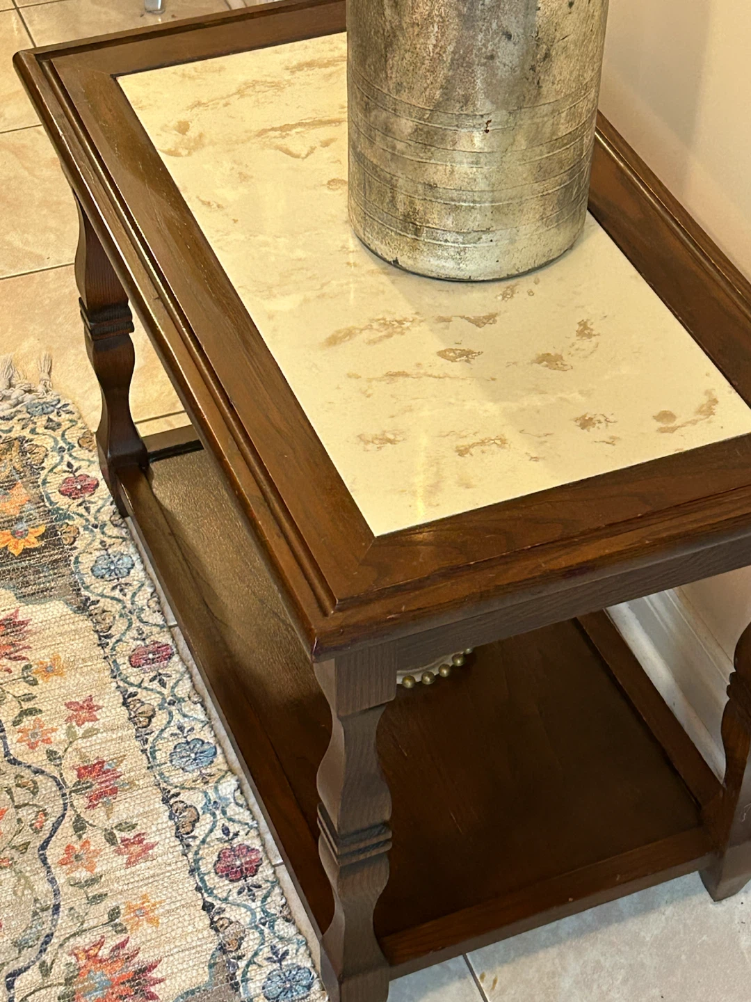Wooden side table with marble  inlay top - photo 2