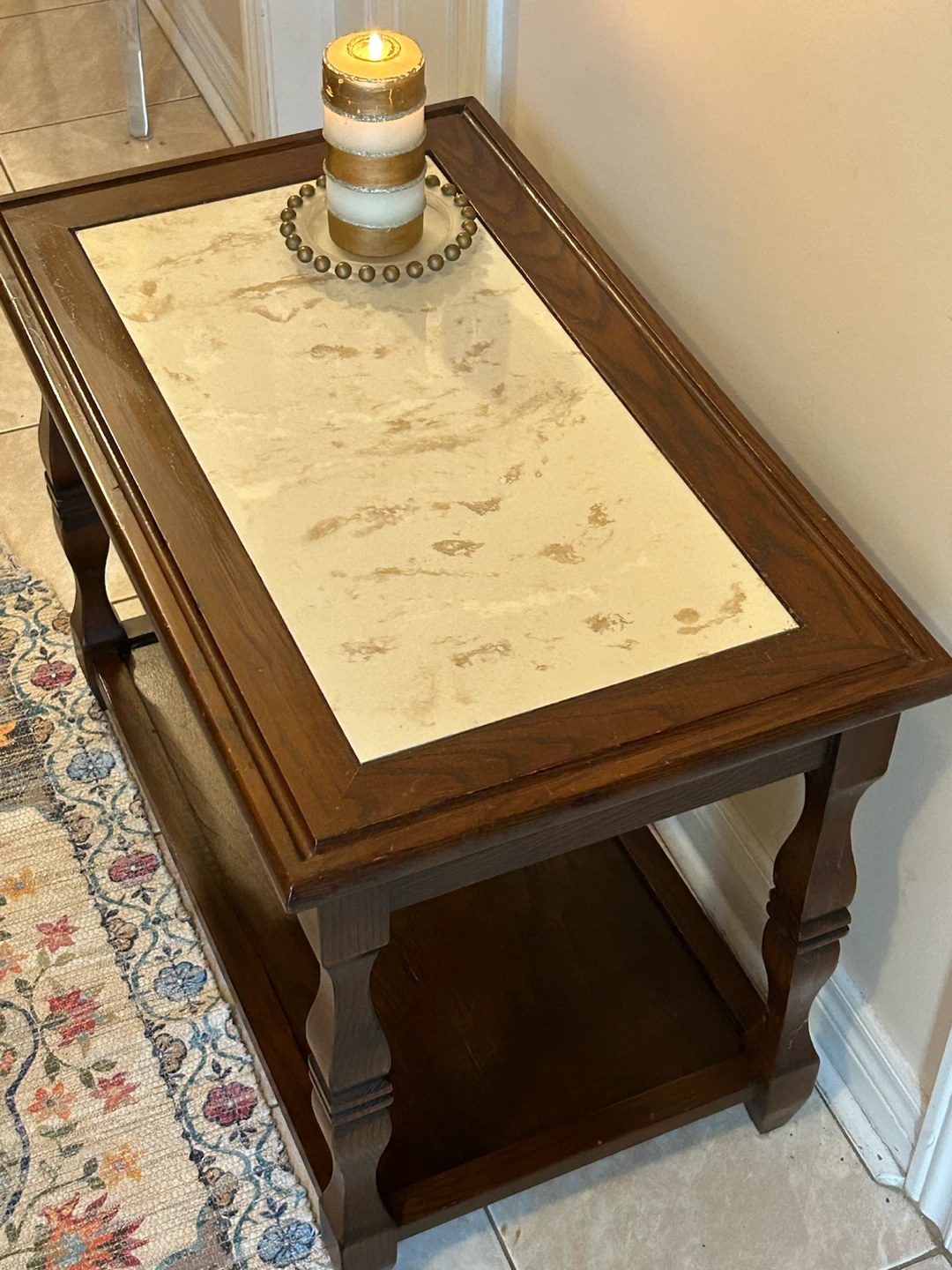 Wooden side table with marble  inlay top - photo 3