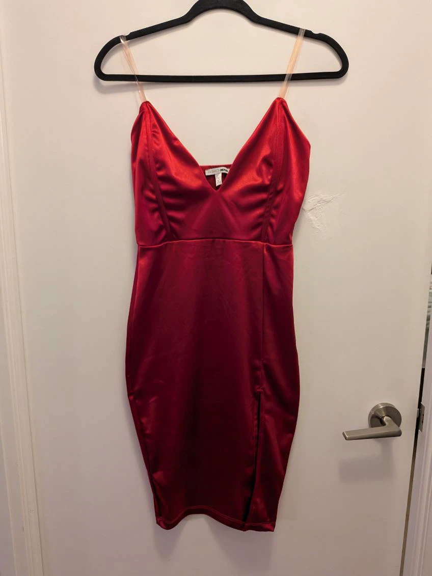 Fashion Nova Red Satin Midi Dress