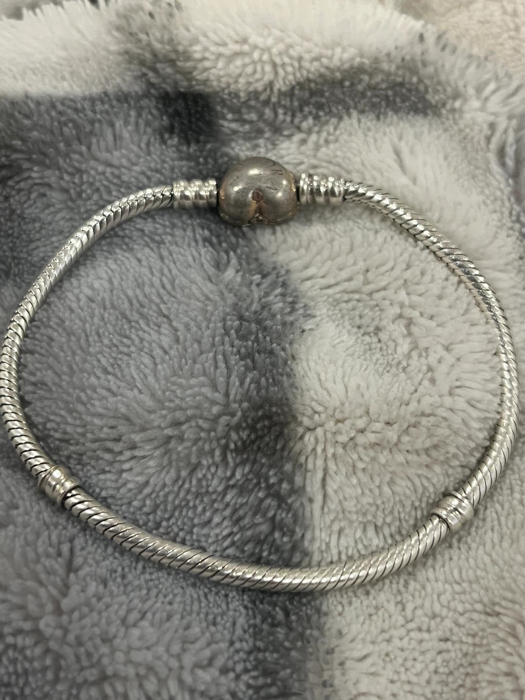 Tarnished Pandora Silver Snake Chain Bracelet Rose Gold Clasp - photo 2