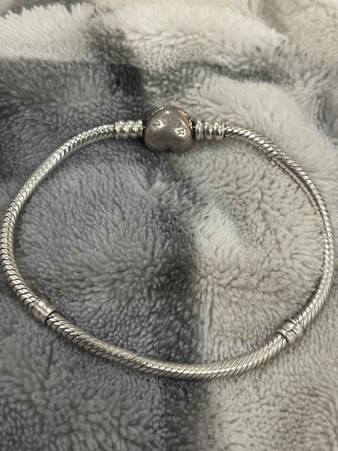 Tarnished Pandora Silver Snake Chain Bracelet Rose Gold Clasp - photo 3