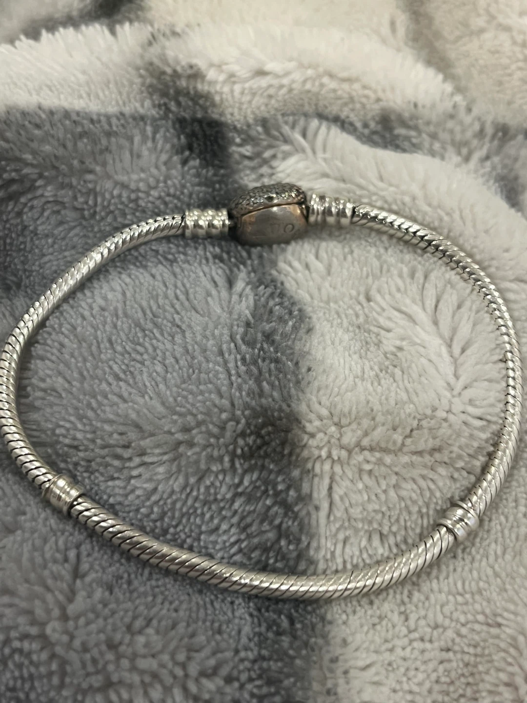 Tarnished Pandora Silver Snake Chain Bracelet Rose Gold Clasp - photo 4