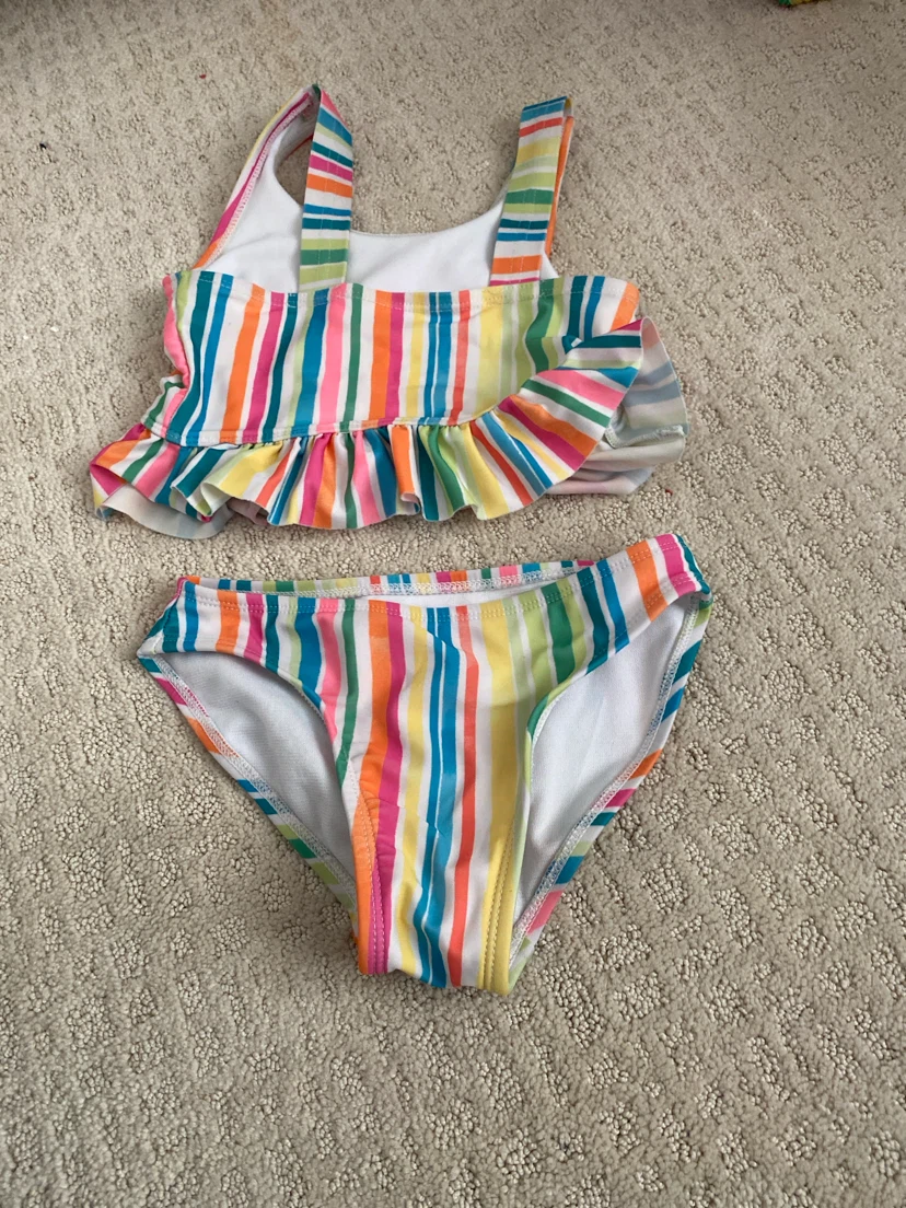 Girls Multi-Coloured Striped Two-Piece Swimsuit
