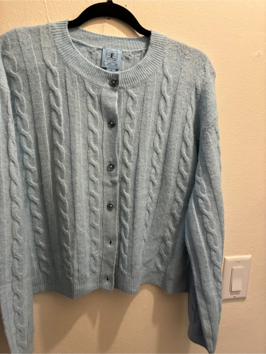 NEW-CeCe Light Blue Cable Knit Cardigan