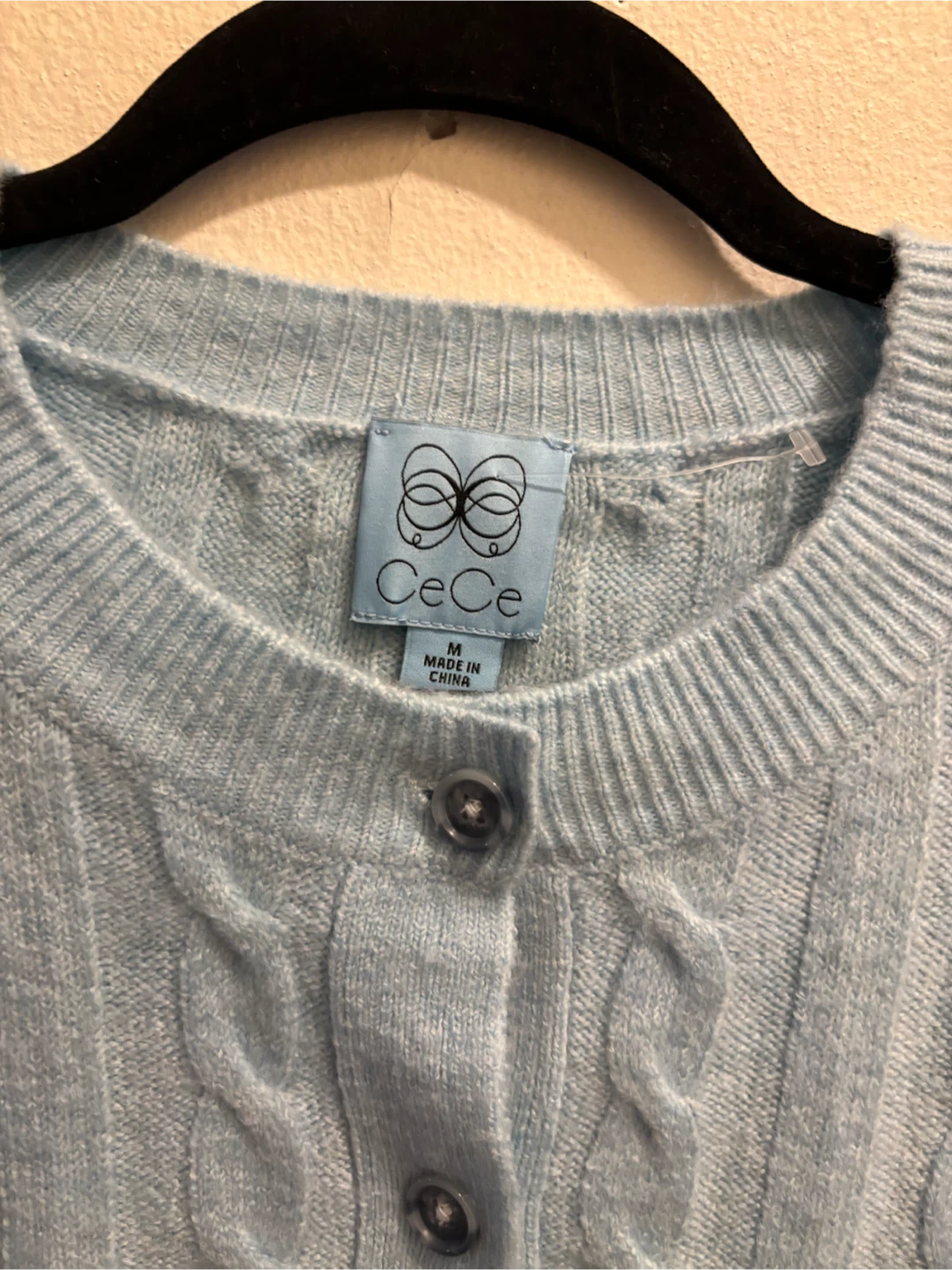 NEW-CeCe Light Blue Cable Knit Cardigan - photo 2