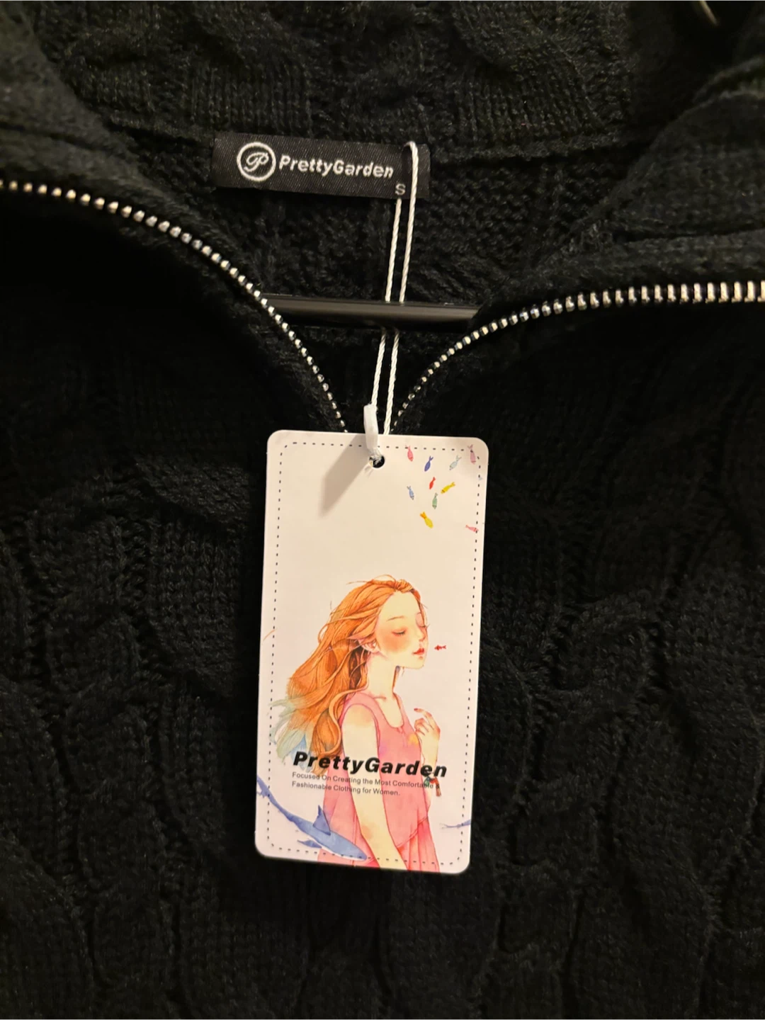 NEW-PrettyGarden Black Cable Knit Quarter-Zip Sweater - photo 2