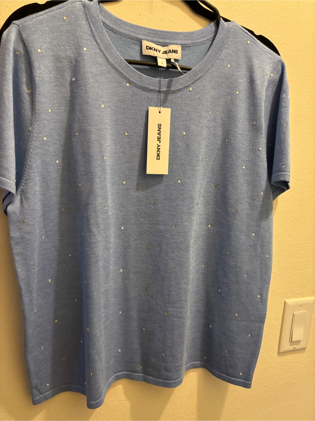 NEW-DKNY Jeans Embellished Light Blue Top
