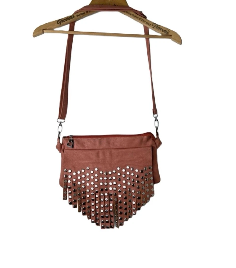 Pink leather fringe studded crossbody bag size Medium - photo 2