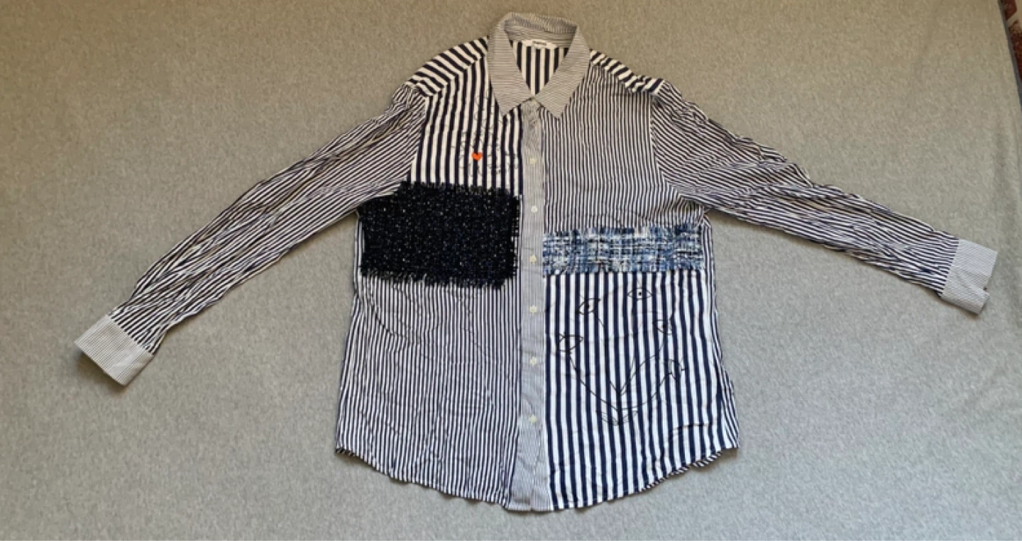 Desigual Textured Striped Button-Down Shirt ~ Ladies EURO XXL