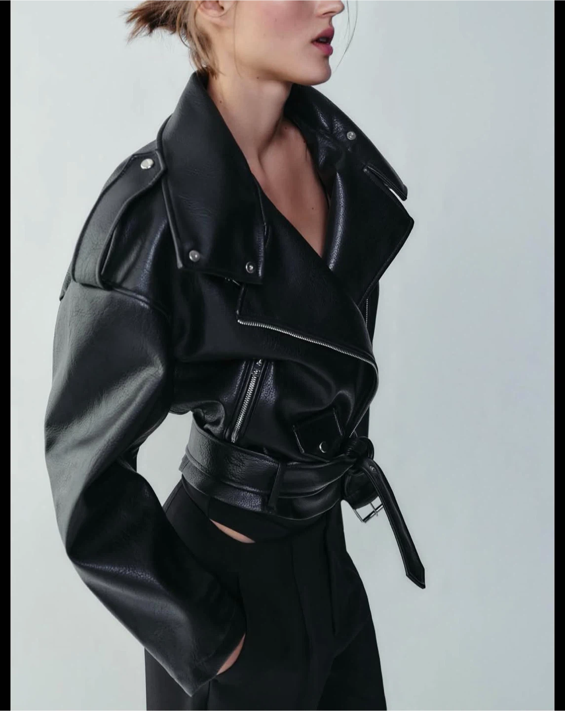 Zara Faux Leather Belted Biker Jacket - photo 2