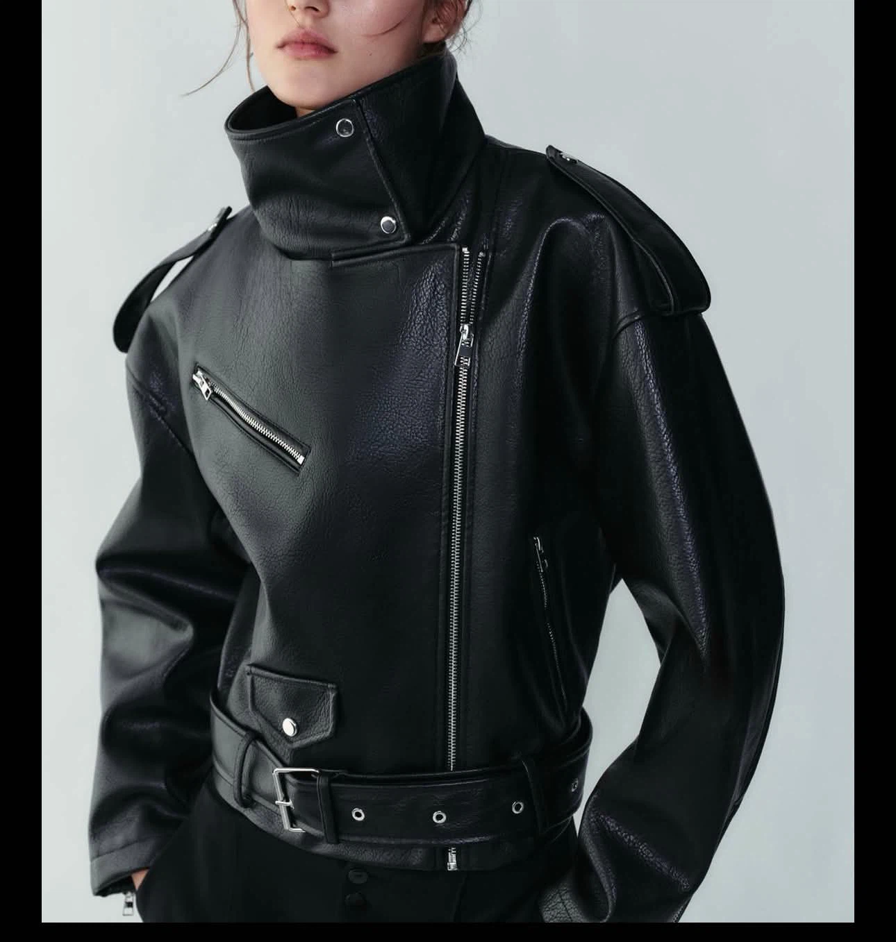 Zara Faux Leather Belted Biker Jacket - photo 3
