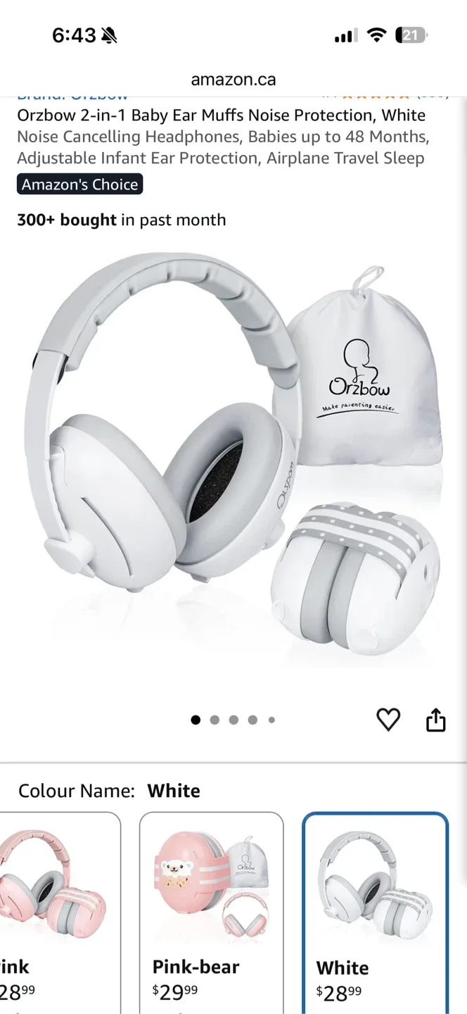 Orzbow Baby Noise Protection Headphones - White