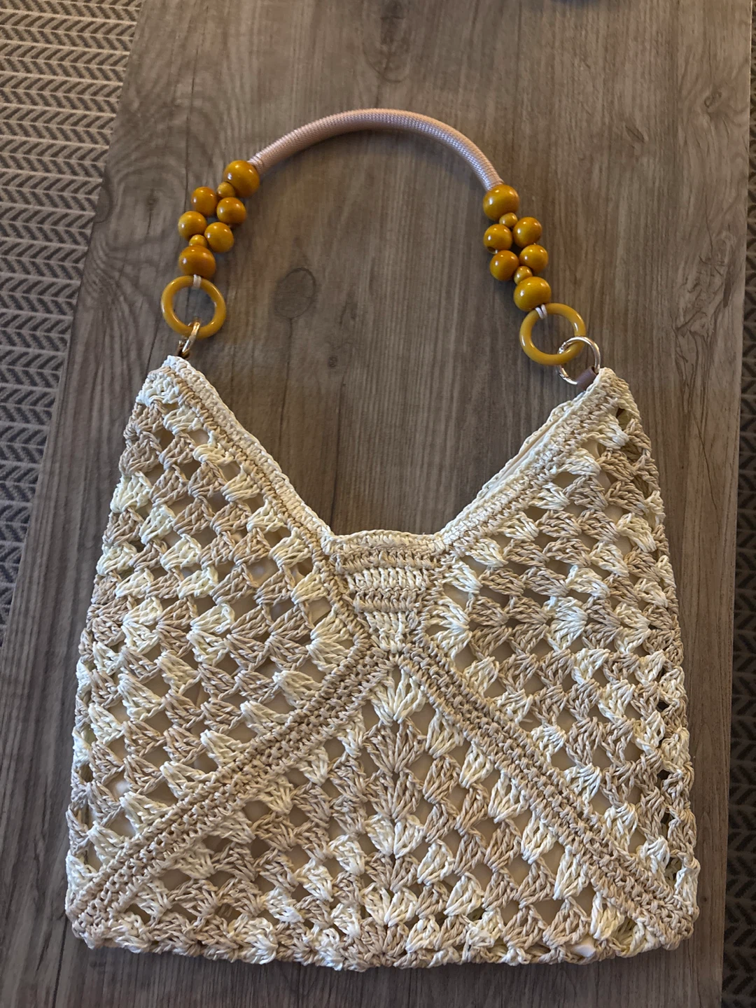 Crochet Shoulder Bag with Beaded Handle