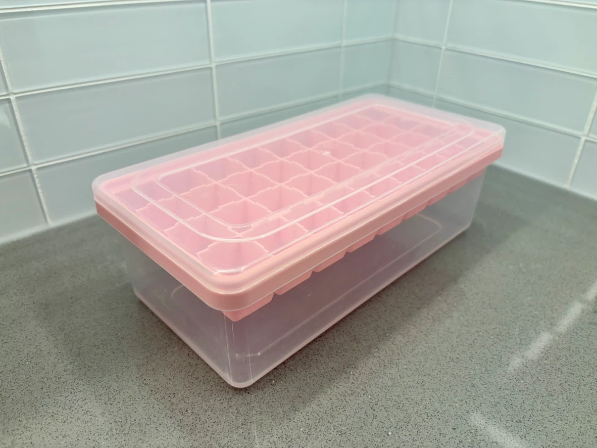 Pink silicone Ice Cube Tray with Storage Bin