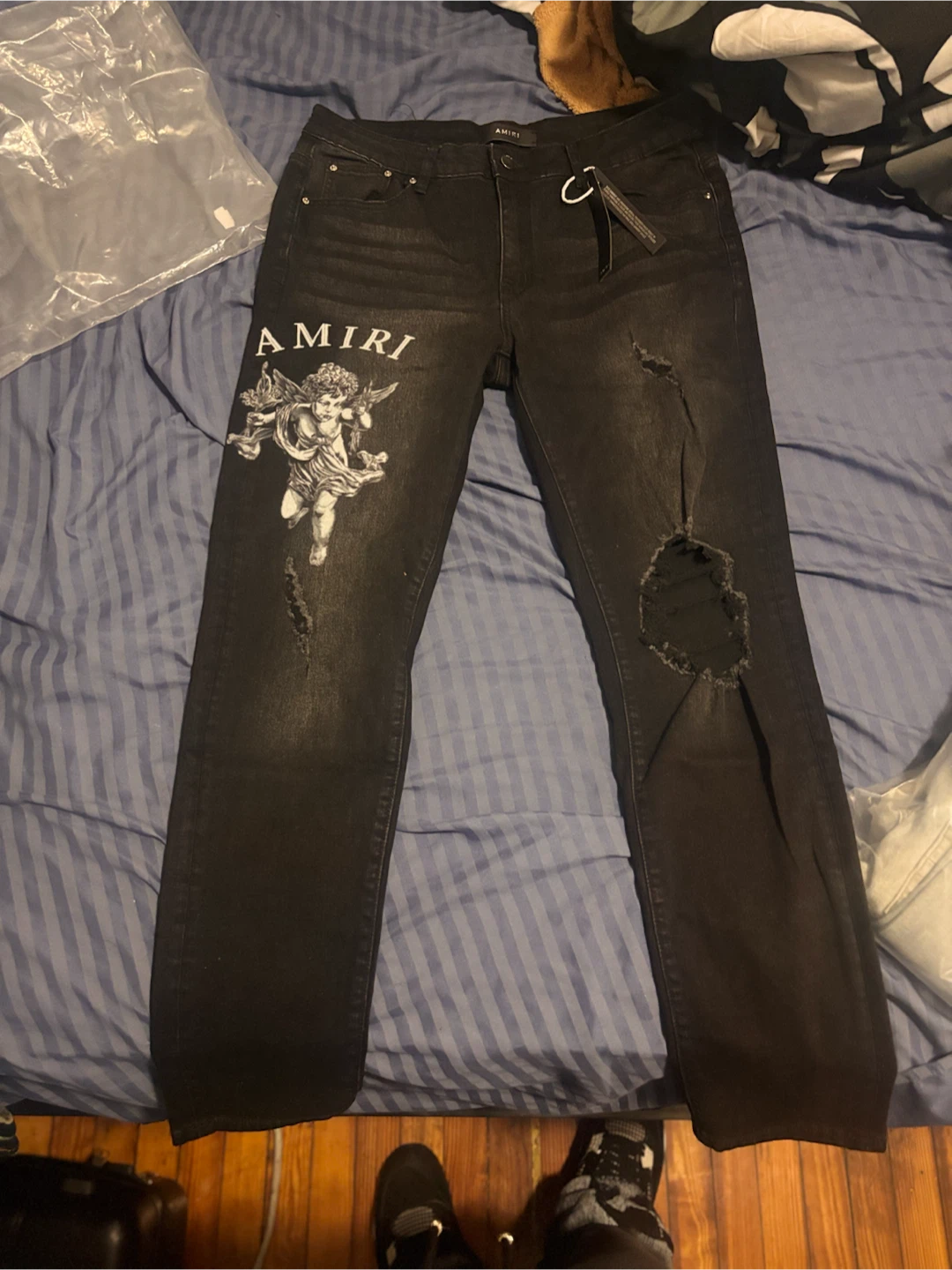 AMIRI Cherub Print Distressed Jeans