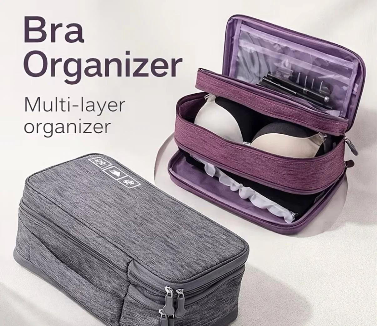 Purple Travel Underwear Organizer Bag, Multi-Layer - photo 2