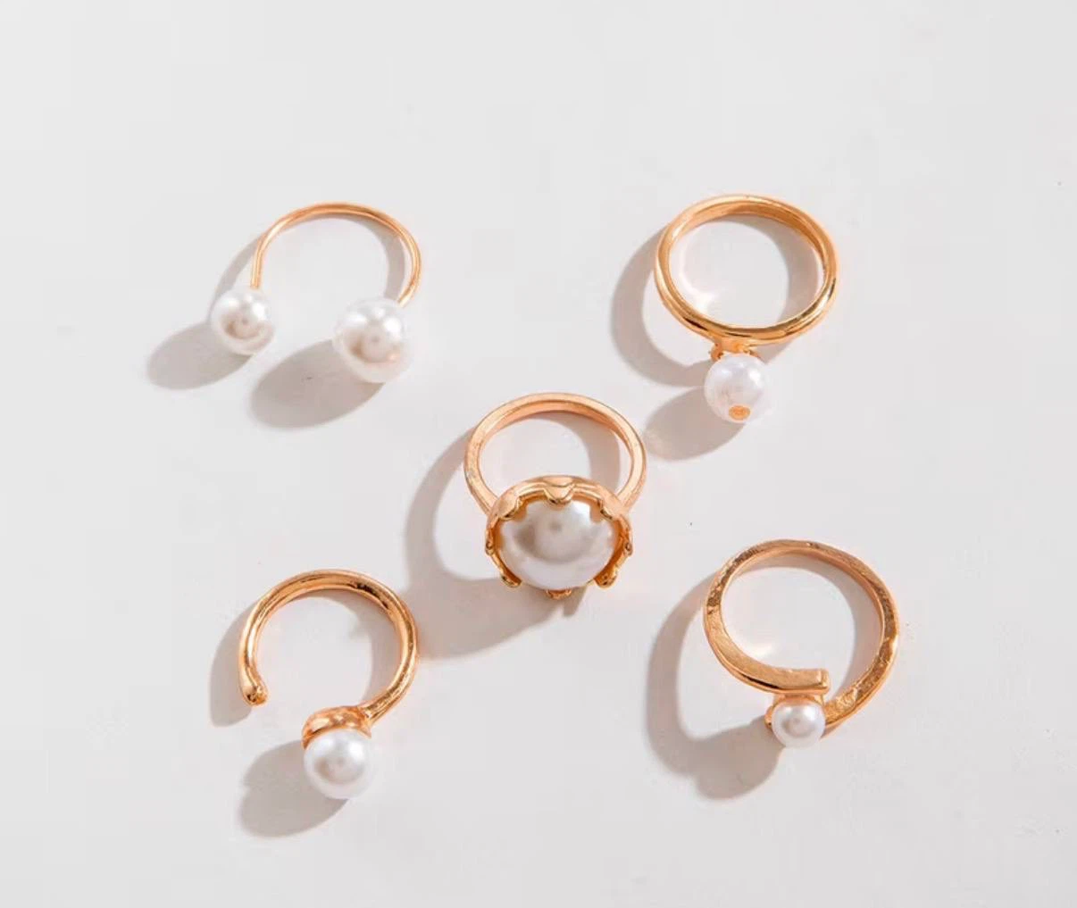 Gold-Toned Pearl Ring Set, 5 Rings - photo 4