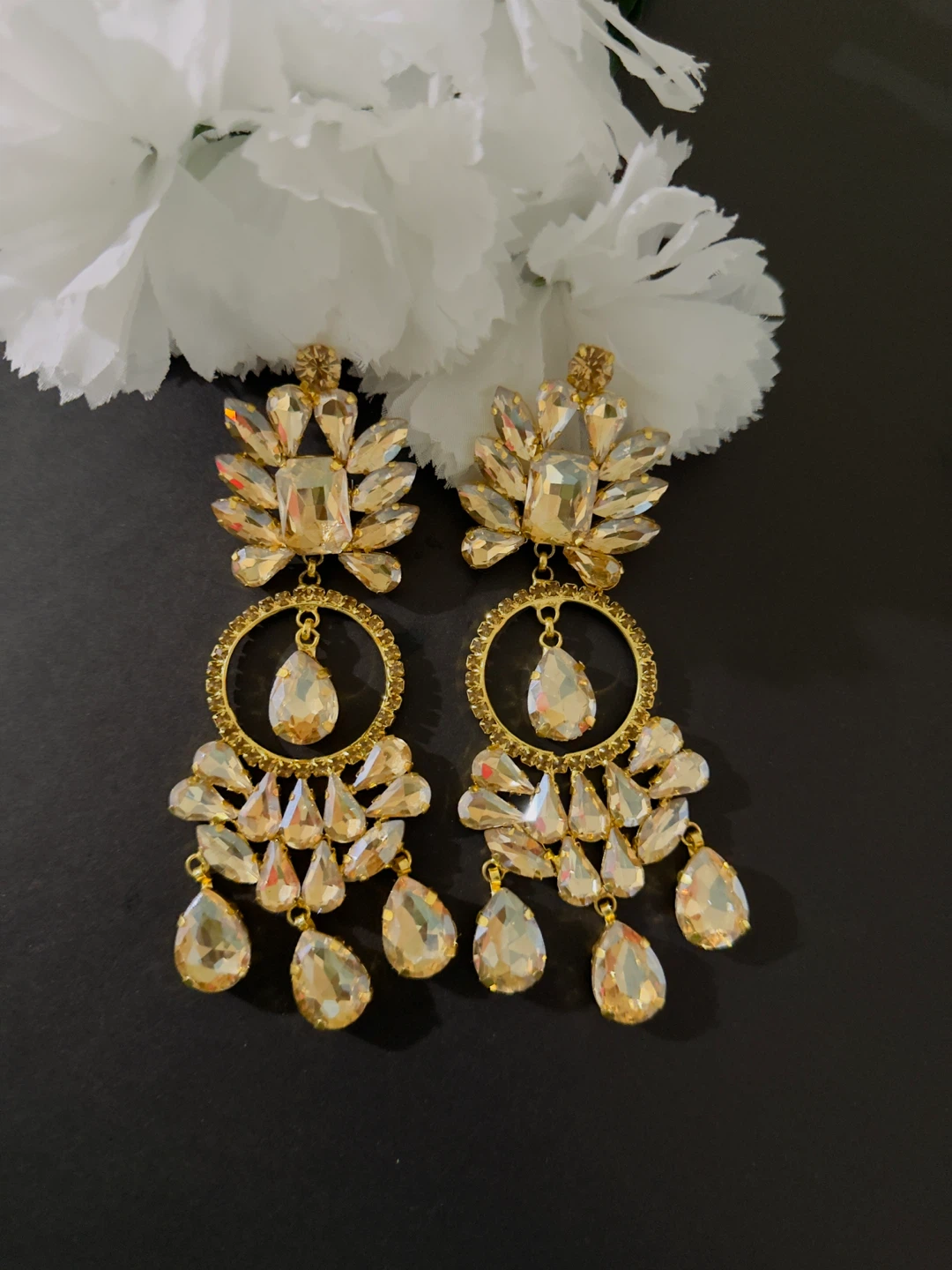 Gold Tone Crystal Dangle Earrings