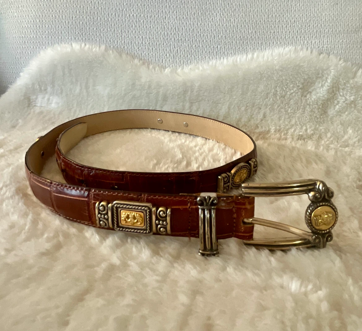 Brighton Museum Leather Belt with Gold-Tone Accents - photo 4