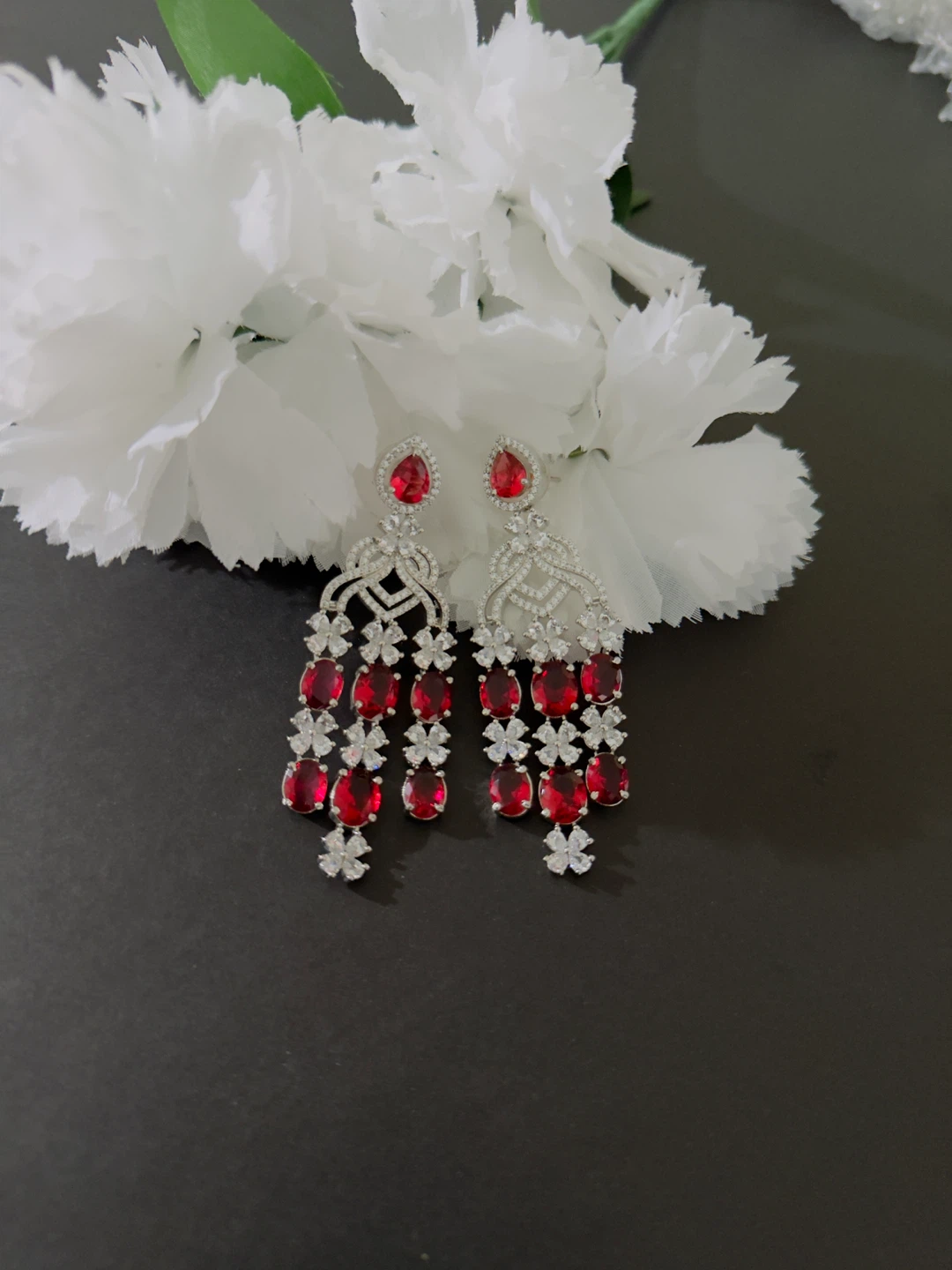 Red Crystal Statement Dangle Earrings - photo 2
