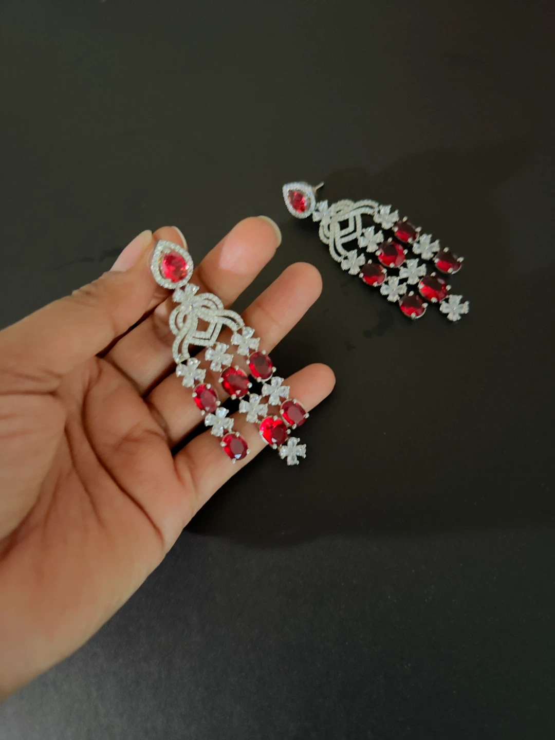 Red Crystal Statement Dangle Earrings - photo 3