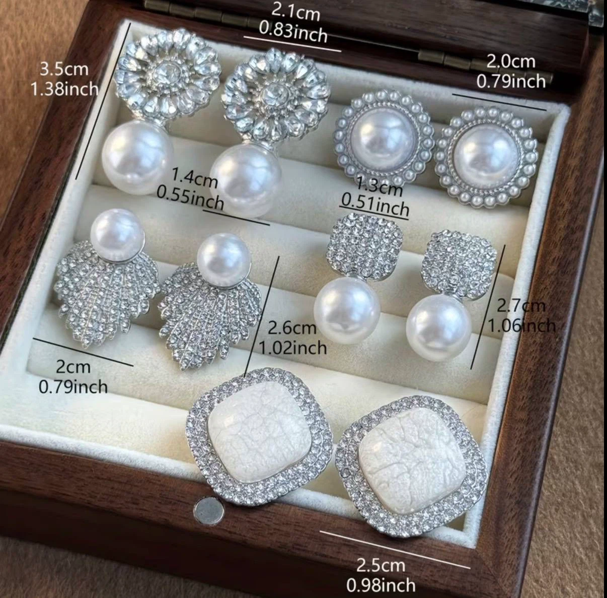5 Pairs with Pearl-Look Beads and Sparkly Stones earrings - photo 2