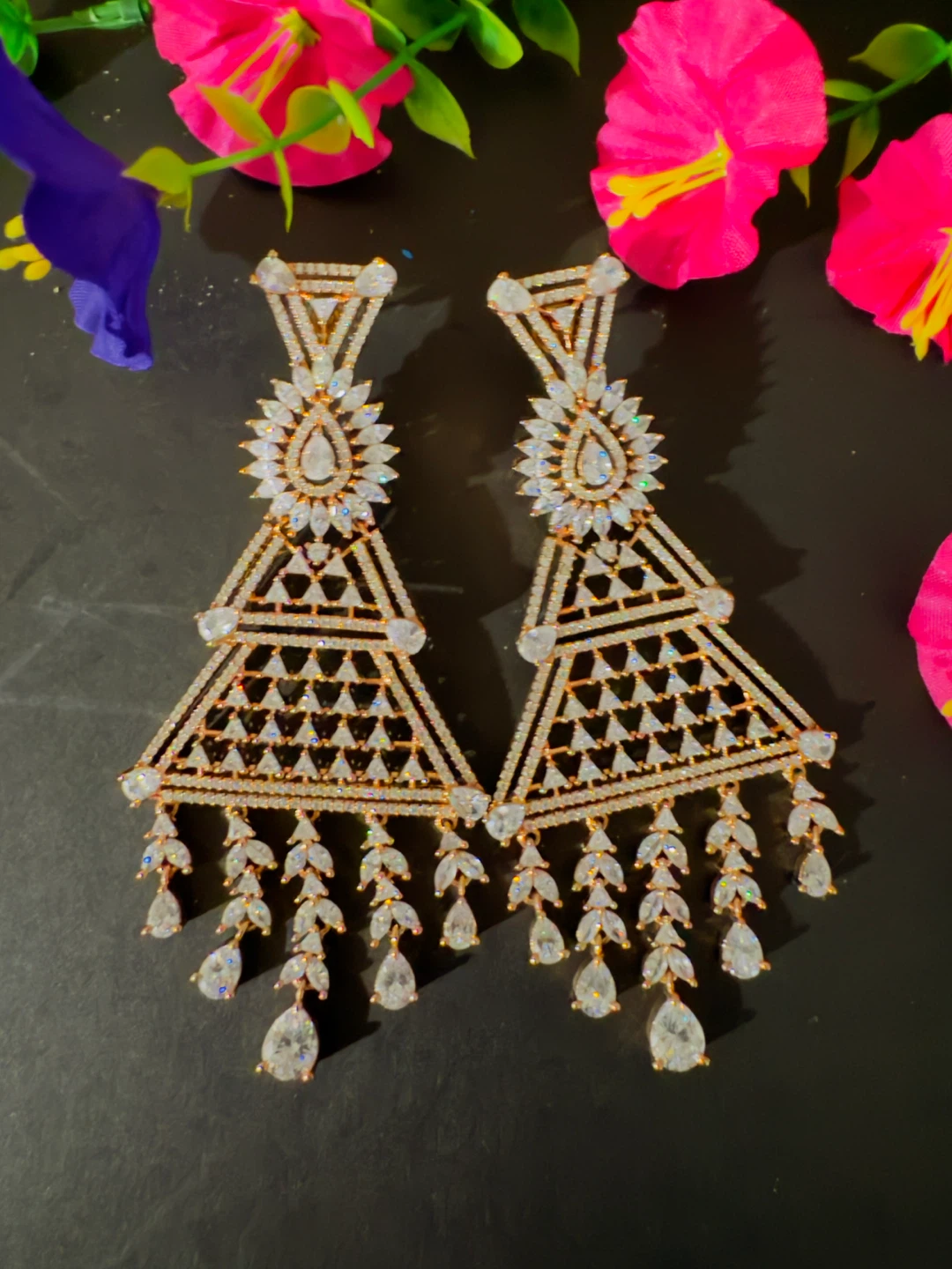 Elegant Triangle CZ Statement Earrings rose gold - photo 2