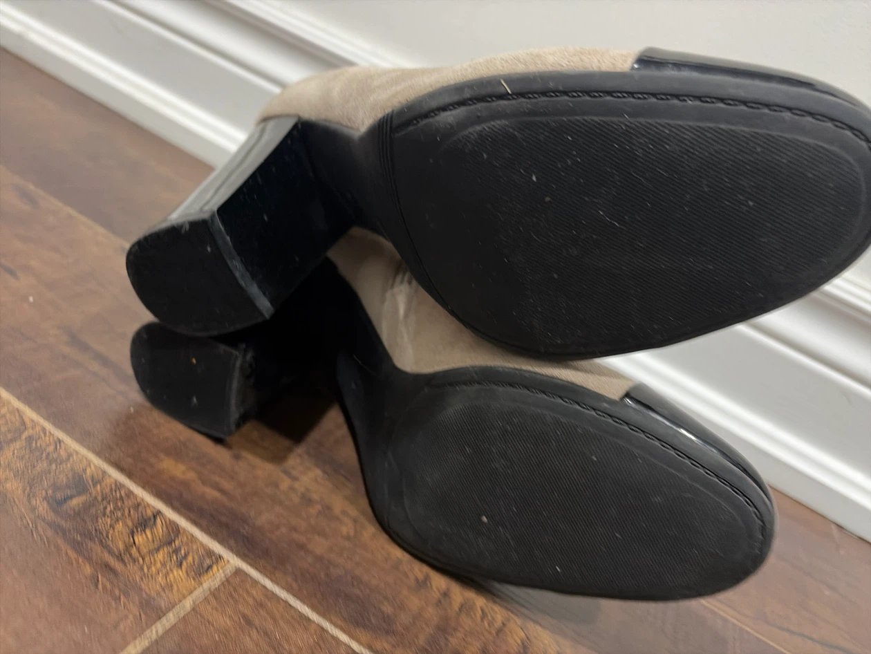 Beige Suede Ankle Boots with Black Patent Toe - photo 3
