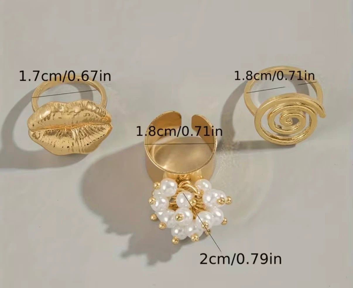 Ring Set, 3 Rings: Lips, Pearl Cluster and Spiral - photo 3