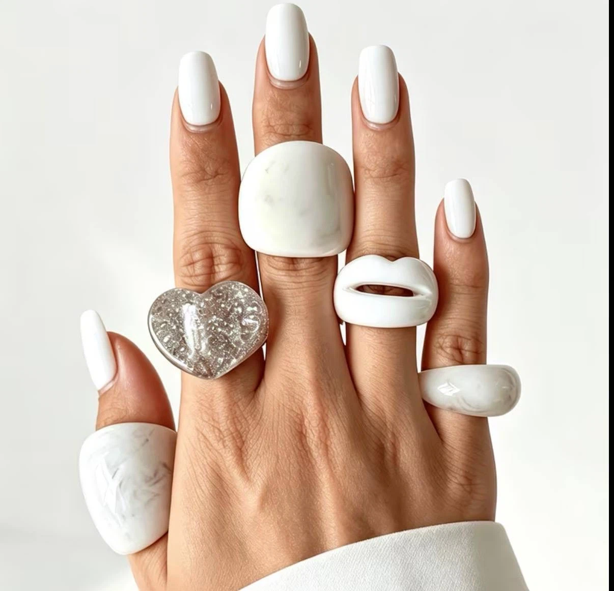 White & Glitter Ring Set, 5 Rings