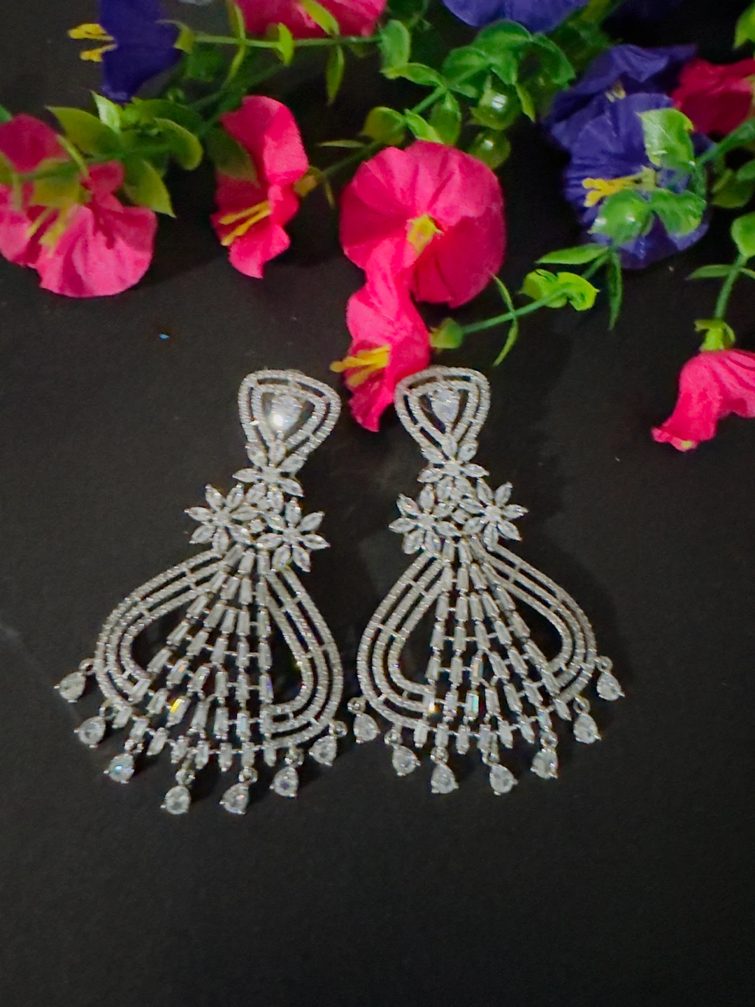 Silver-tone Crystal Statement Earrings