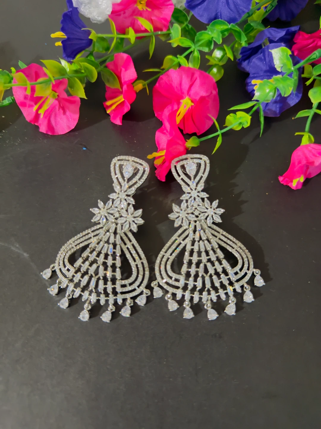 Silver-tone Crystal Statement Earrings - photo 2
