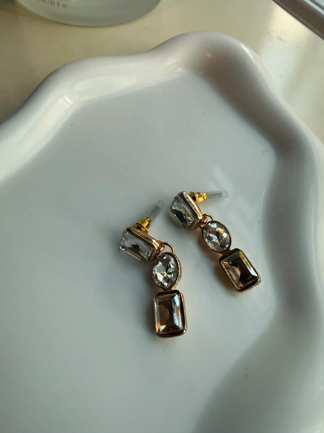 Gold-Toned Crystal Drop Earrings, Emerald-Cut and Oval Stones
