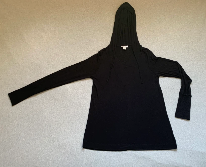 KENAR Black Hooded Long Sleeve Top - Size Medium