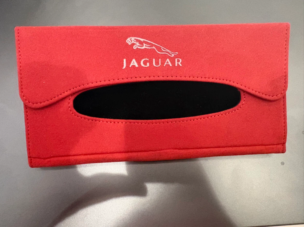 Red Suede Jaguar Clip-On Car Tissue Holder