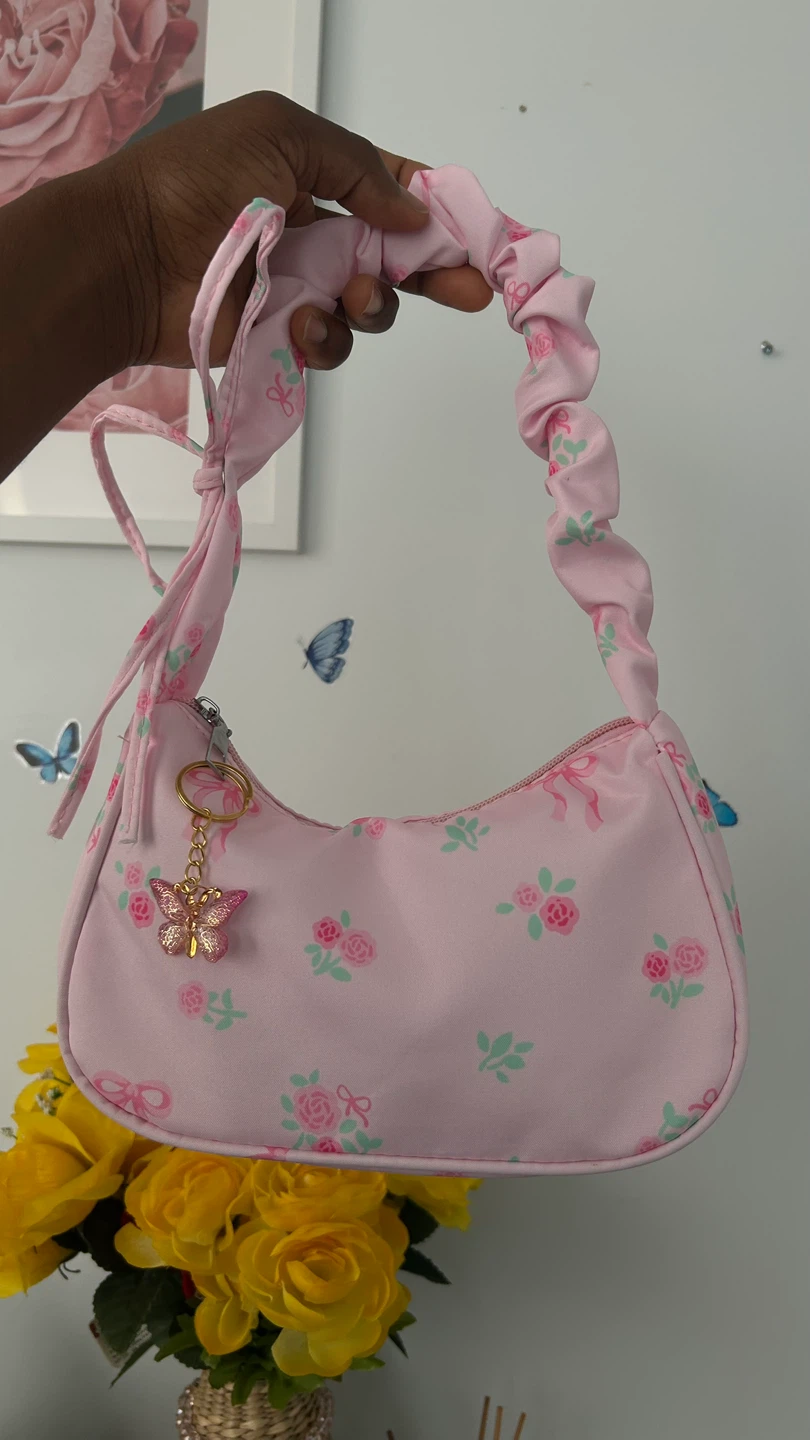 Pink floral print shoulder bag