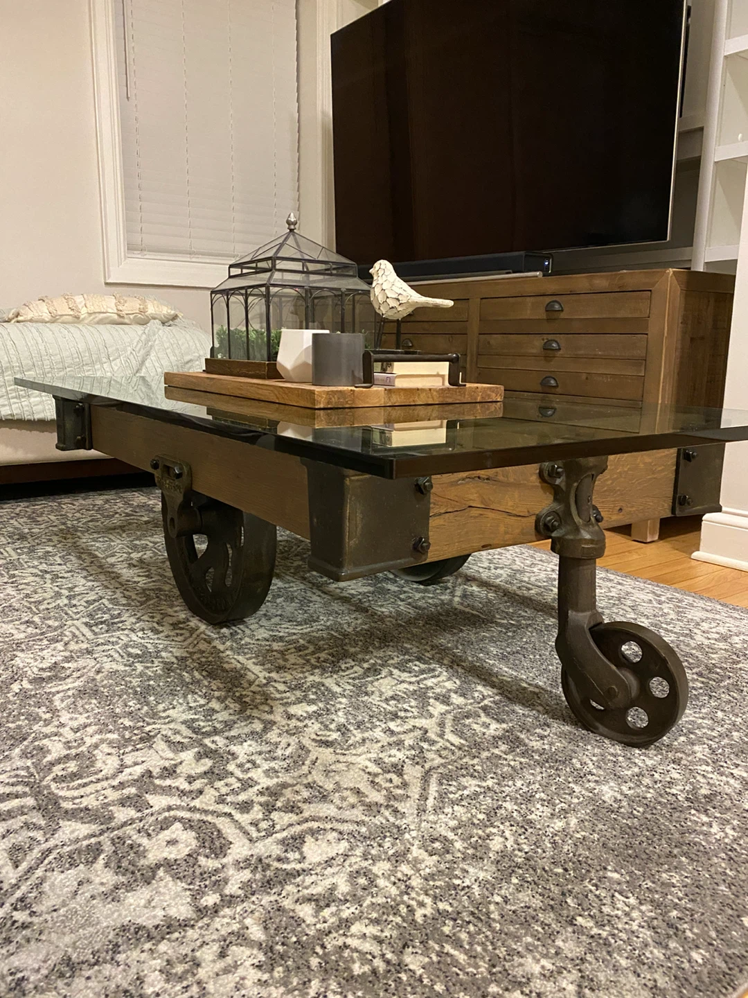 Restoration Hardware Glass Top Cart Coffee Table - photo 2